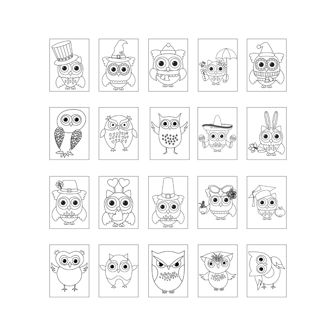 Owl coloring page template for baby