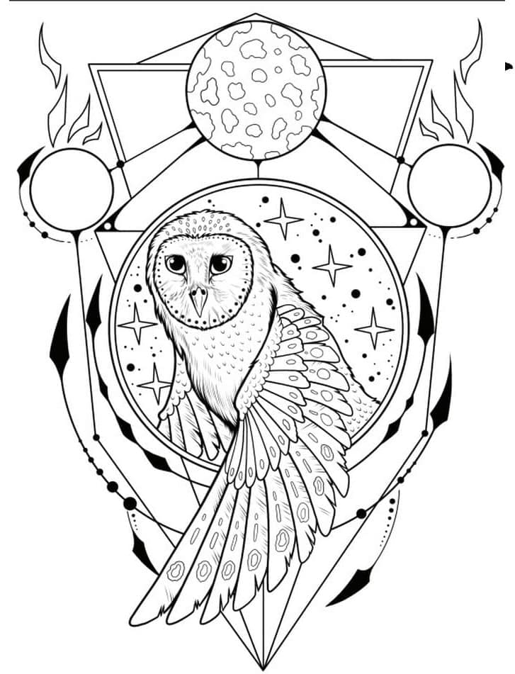 Amazing owl tattoo coloring page