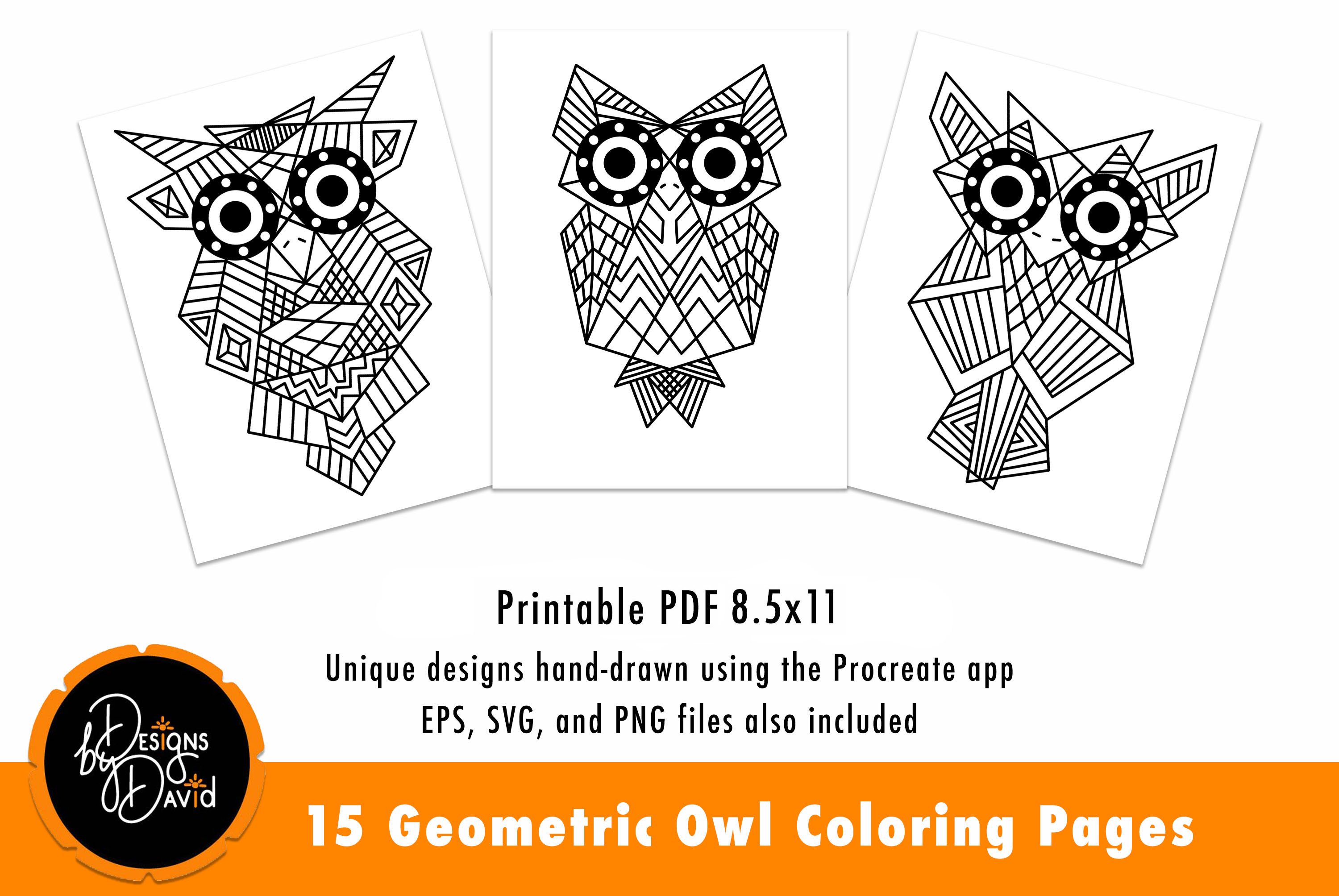 Geometric owl coloring pages printable pdf