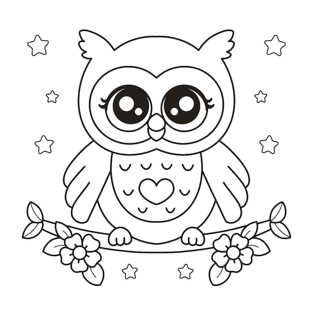 Premium vector owl drawing printable coloring page