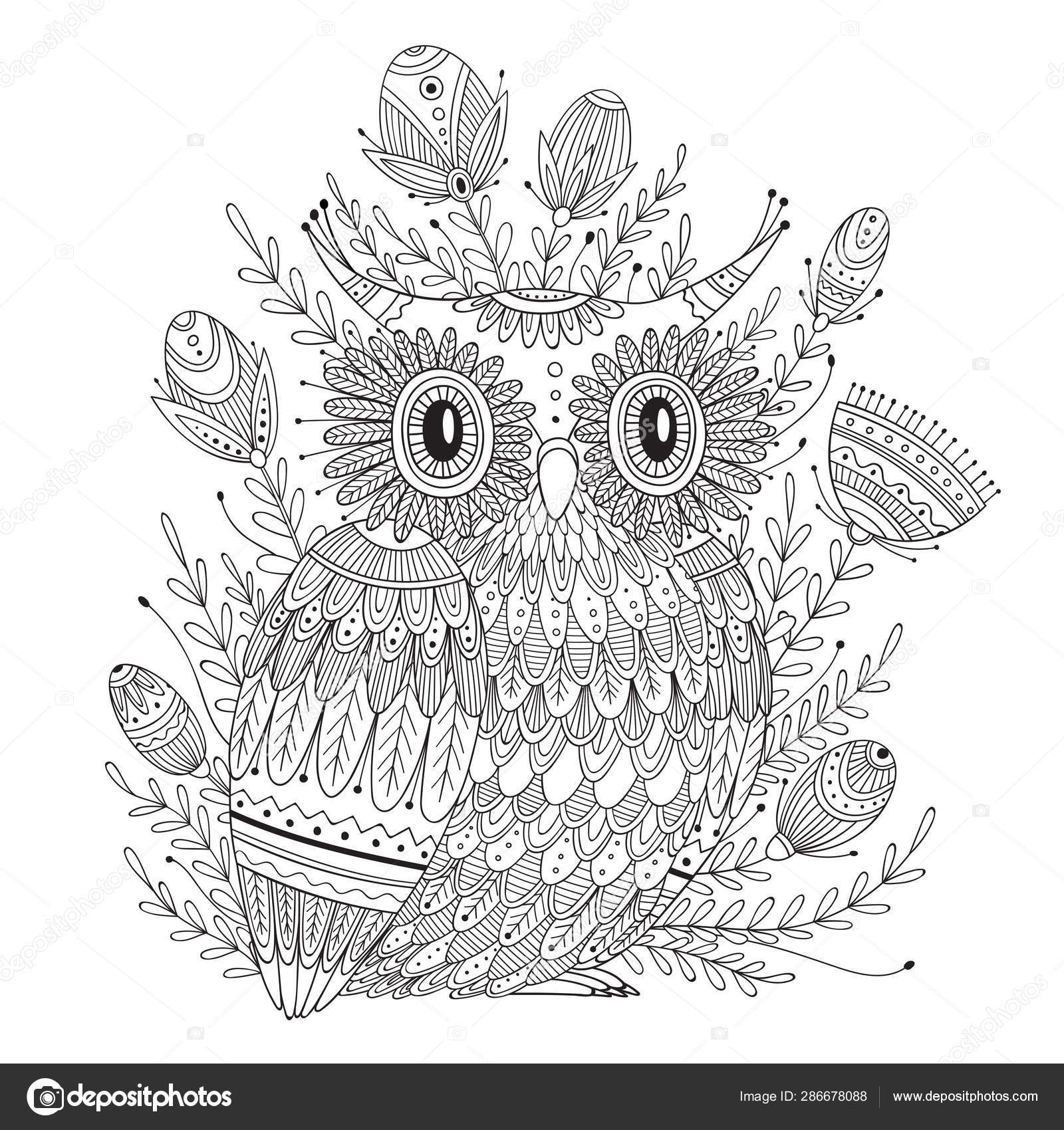 Beautiful detailed coloring page with bird stock vector by samiola