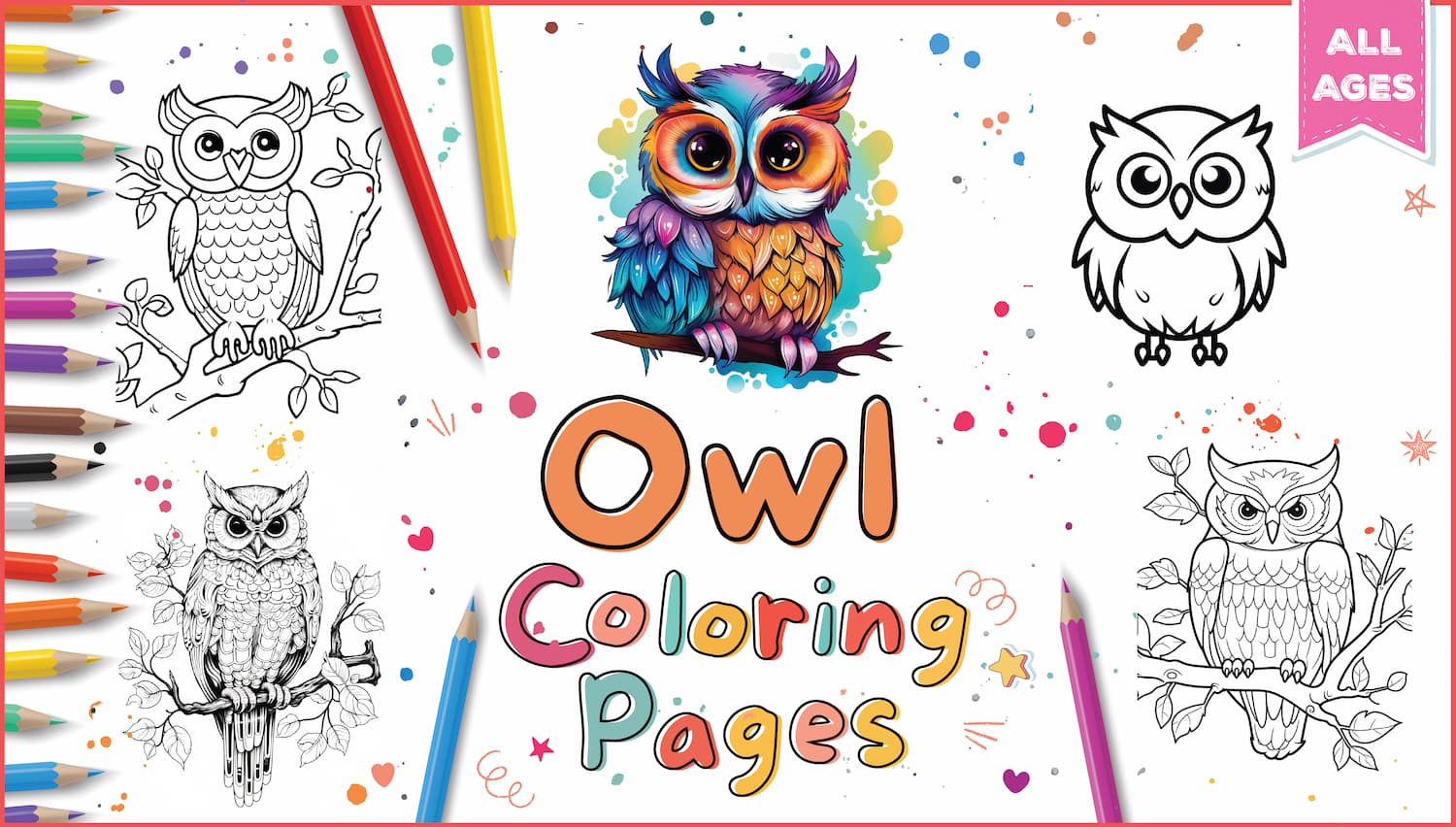 Owl coloring pages for kids adults