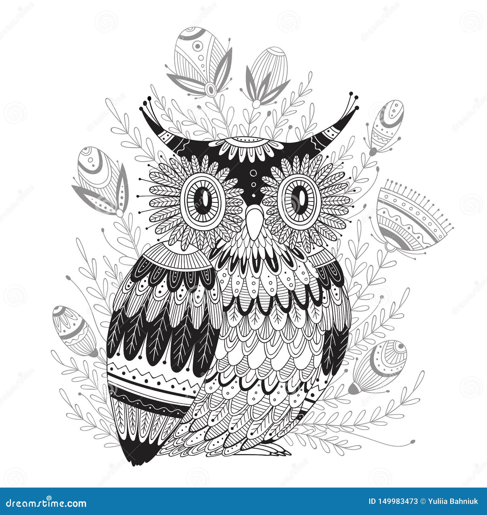 Beautiful detailed coloring page with bird stock vector