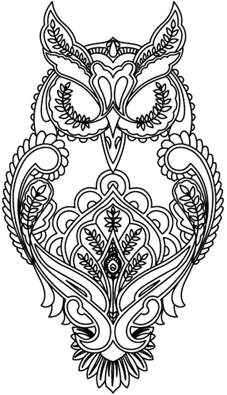 Difficult owl coloring page for adults owl coloring pages printable stencil patterns owl tattoo design