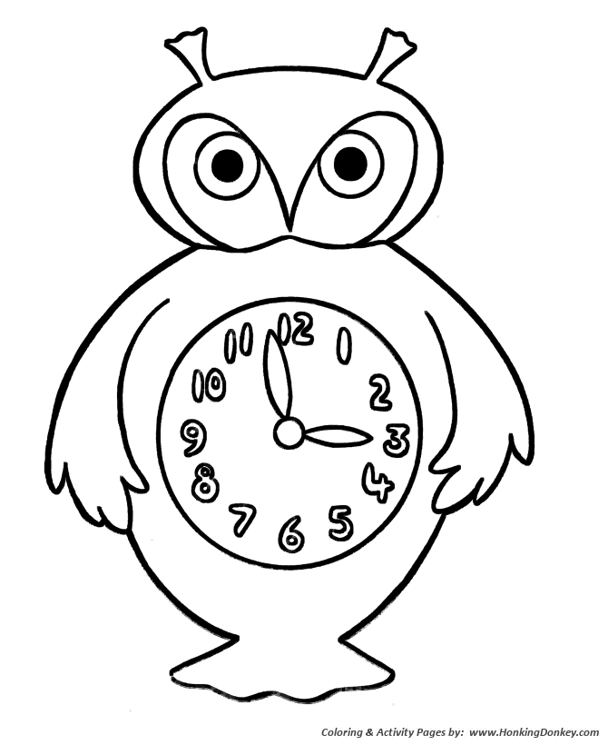 Simple shapes coloring pages free printable simple shapes owl clock coloring activity pages for pre