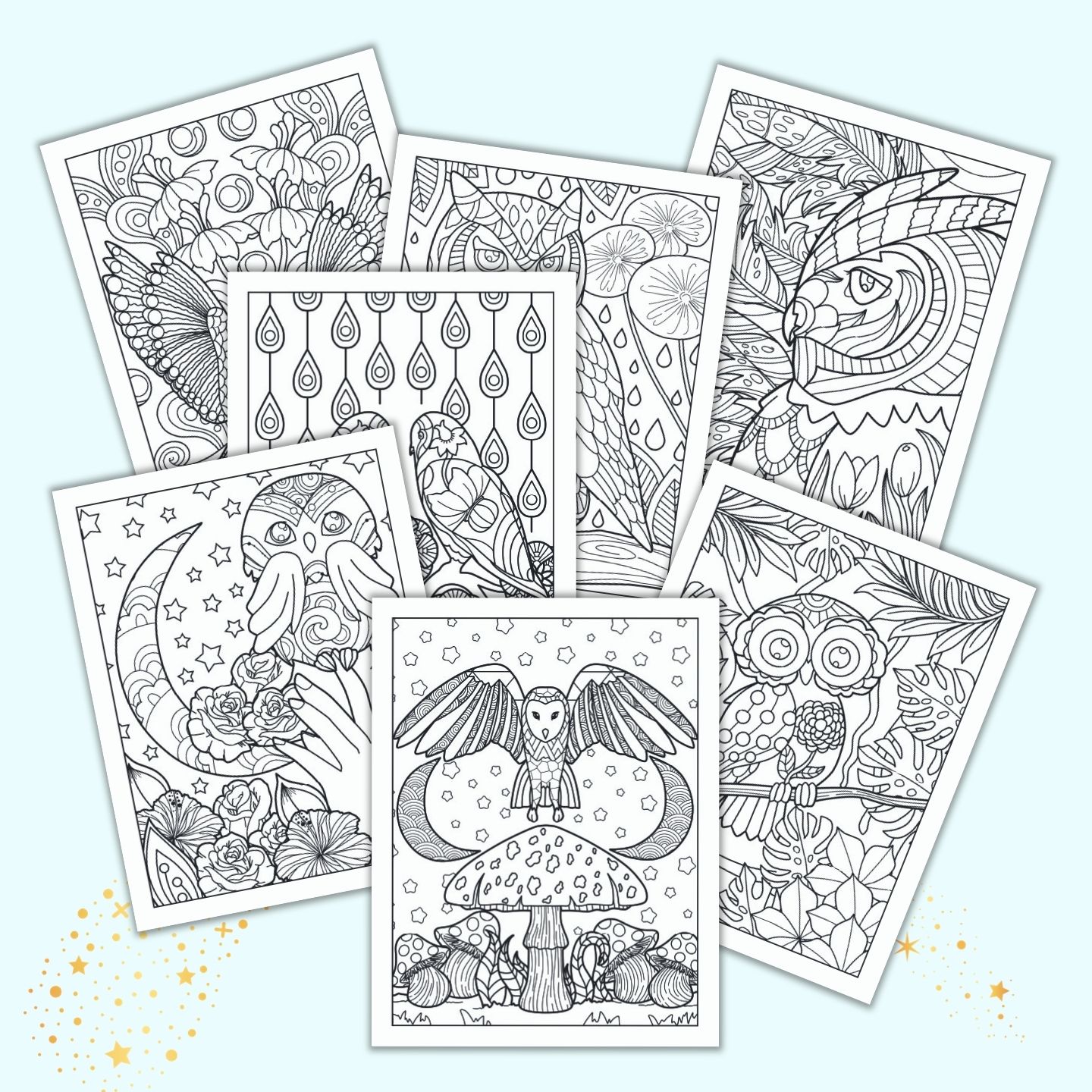 Free printable owl coloring pages for adults