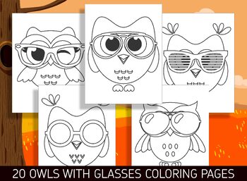 Adorable owl with glasses coloring pages for preschool and kindergarten kids