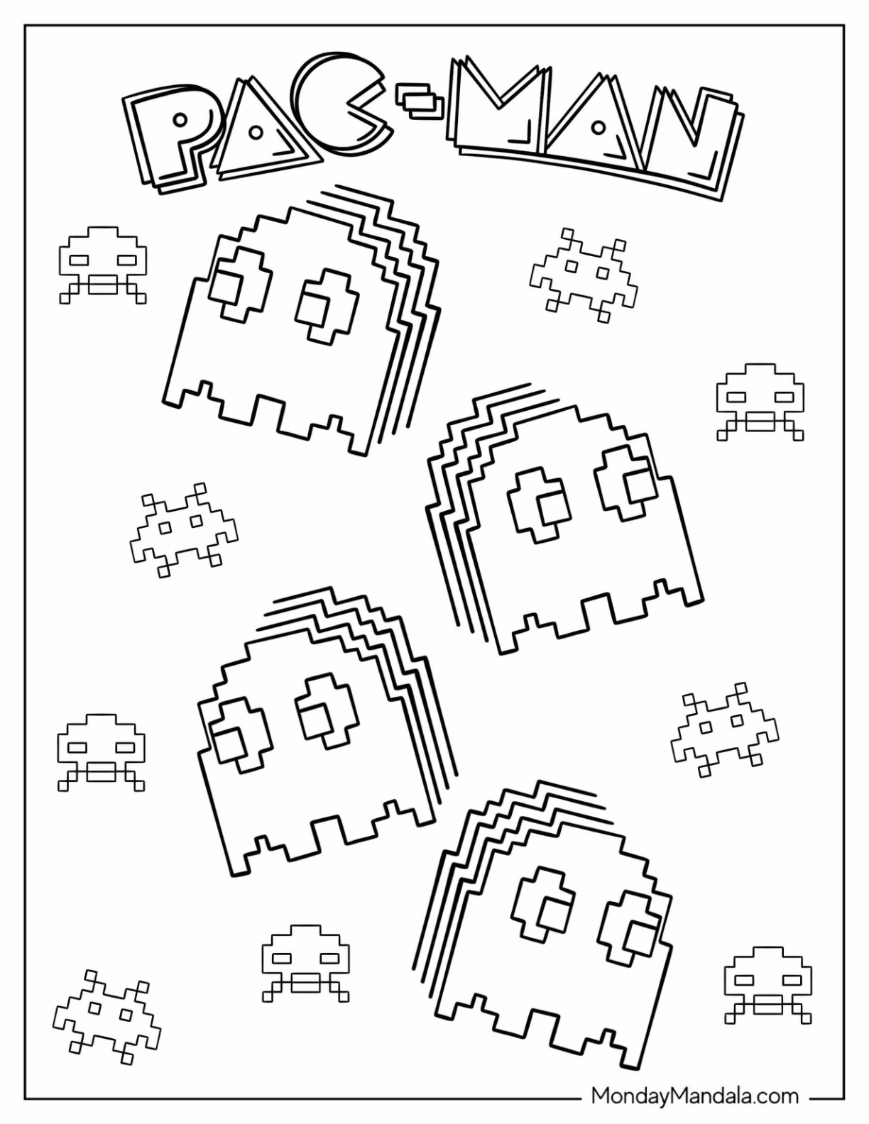 Pac man coloring pages free pdf printables