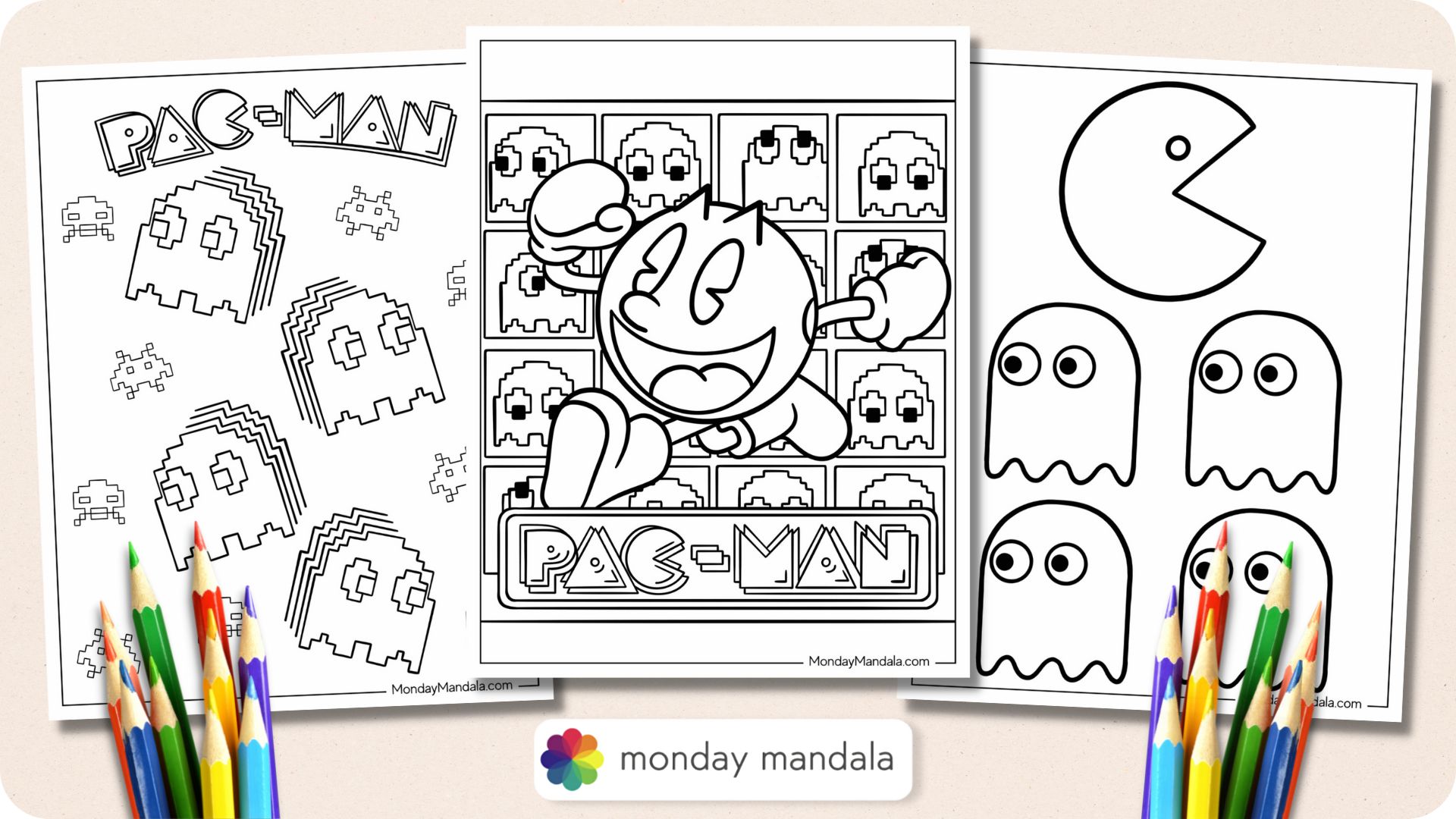 Pac man coloring pages free pdf printables