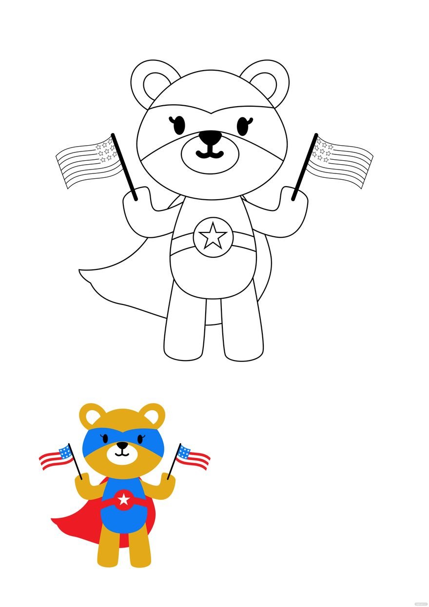 Free th of july bear coloring page