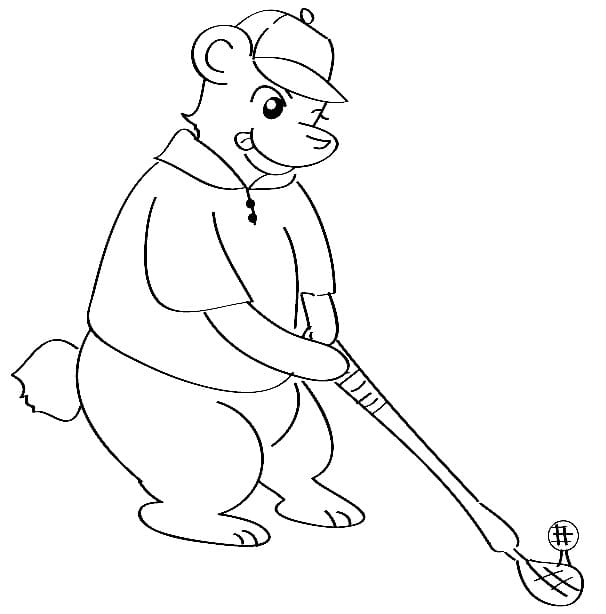 A bear is playing golf coloring page