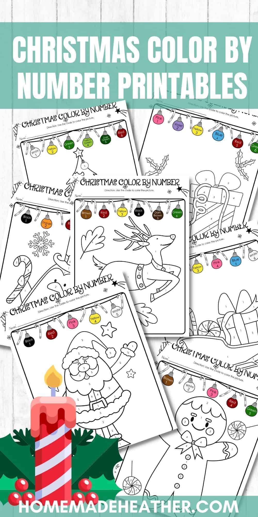 Free christmas color by number printables homemade heather