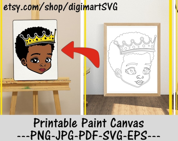 Prince coloring pages printable paint canvas afro boy svg cartoon svg black king svg digital download adult printable coloring page