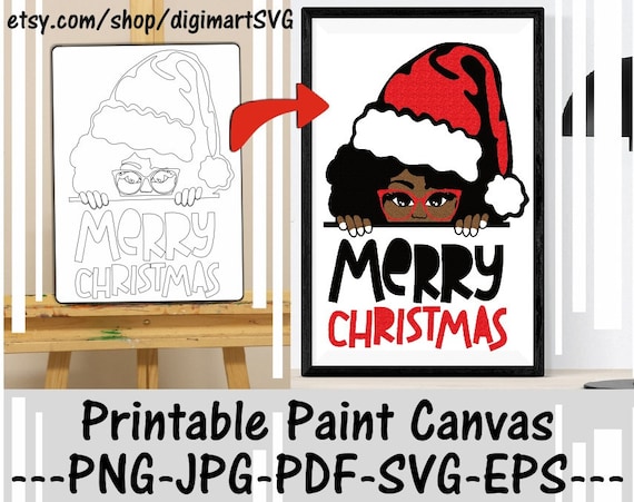 Merry christmas printable paint canvas peekaboo coloring pages paint with a twist melanin adult printable coloring page paint sip