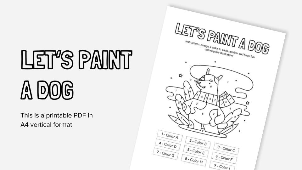 Lets paint a dog printable coloring worksheet