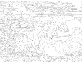 Paint by numbers coloring page with halloween pumpkin print for teens and adults