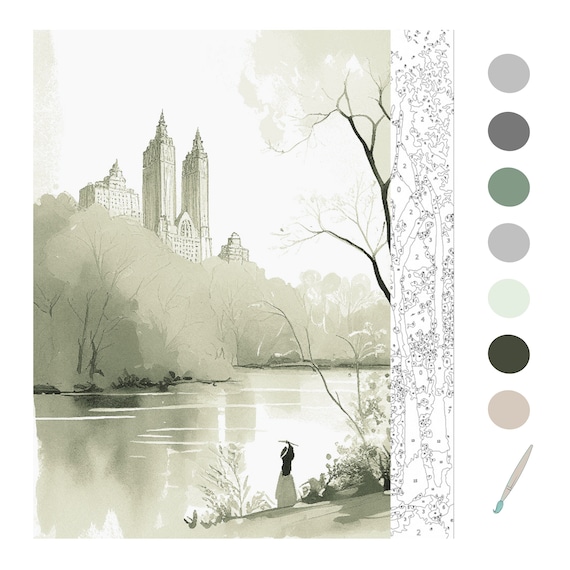 Paint by number printable color by number adult central park cityscapeby jo milton studiocoloring book pagedigital download print download now