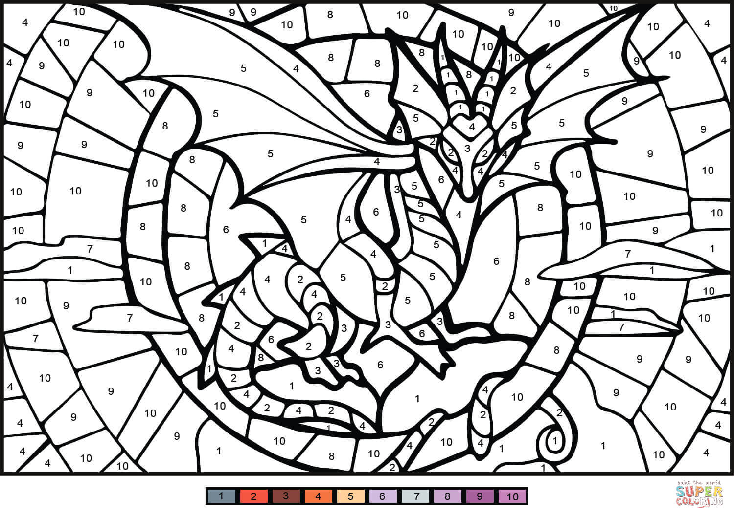 Dragon color by number free printable coloring pages