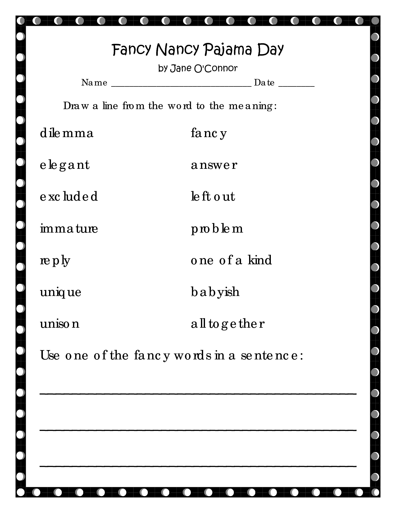 Pajama day activity pages