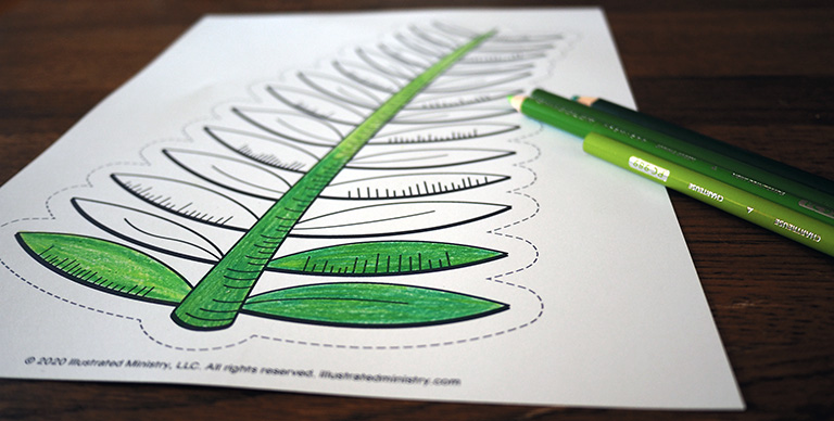 Free downloadable palm frond coloring page for palm sunday