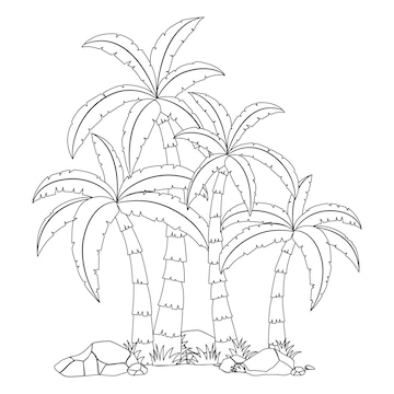 Premium vector outlined cartoon tropical tree vector hand drawn illustration coloring pages for kids