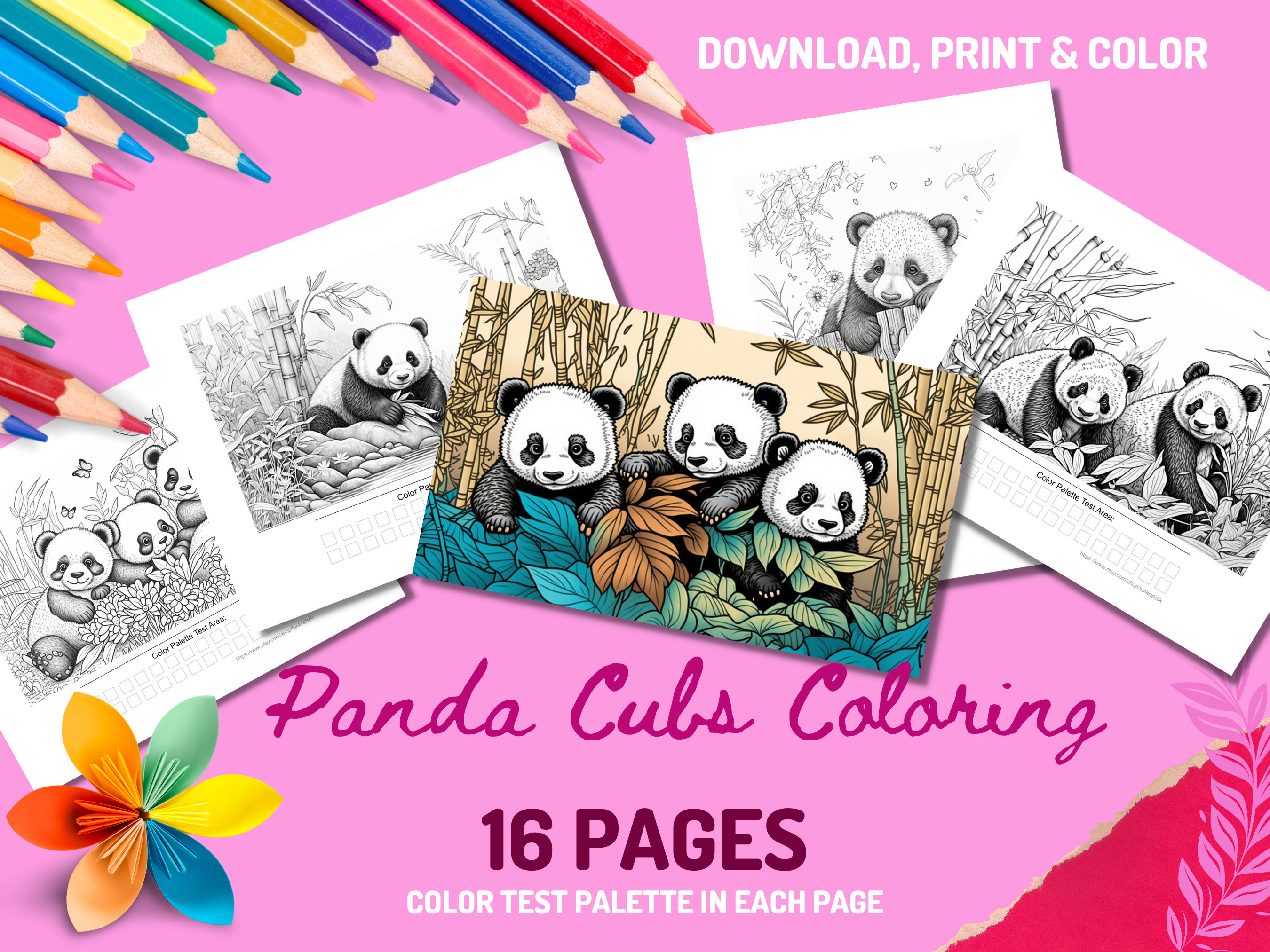 Panda bear cubs coloring pages for adults adult coloring pages printable adult coloring digital file printable pdf file with bonus