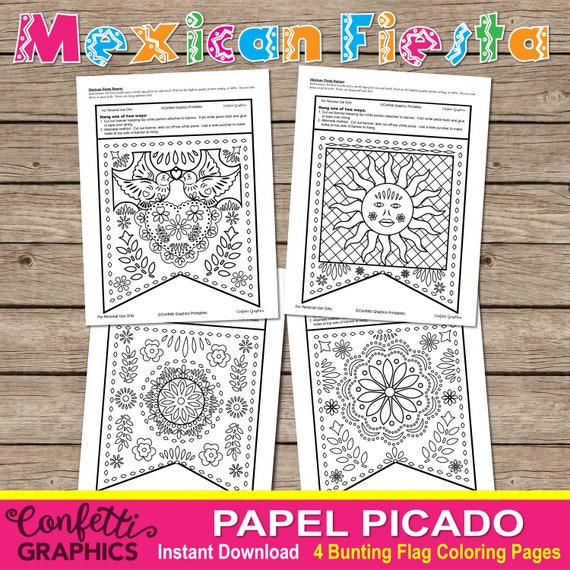 Papel picado dia de los muertos day of the dead nov mexican fiesta banner bunting cinco de mayo may coloring pages diy