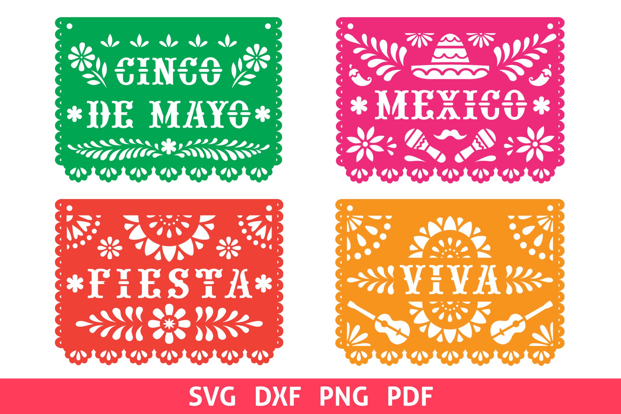 Mexican papel picado banners svg cinco de mayo