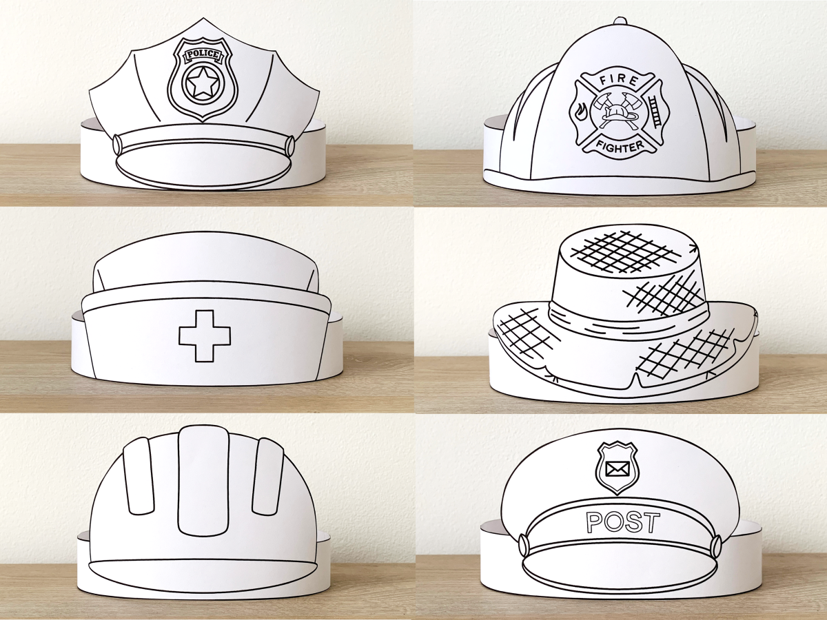 Munity helpers paper hats career day printable paper coloring craft made by teachers