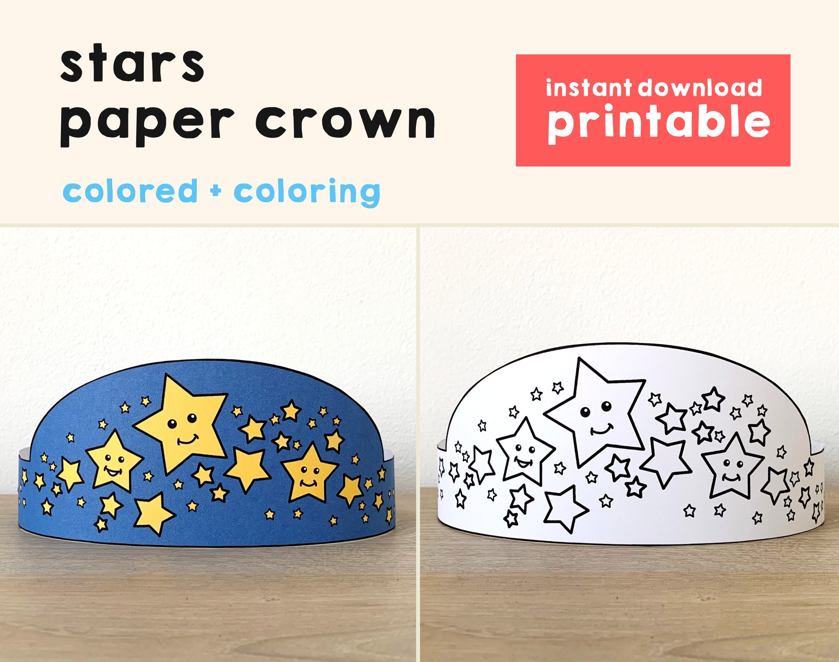 Stars paper crowns astronomy summer spring printable kids craft birthday party favor costume diy instant download template