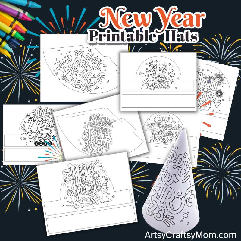 Free printable new years eve coloring party hats