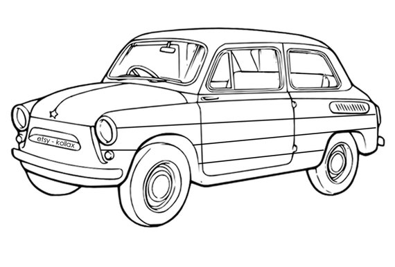 Rainbow old car simple basic printable colouring page toddlers kids girls boys cars drawing easy print