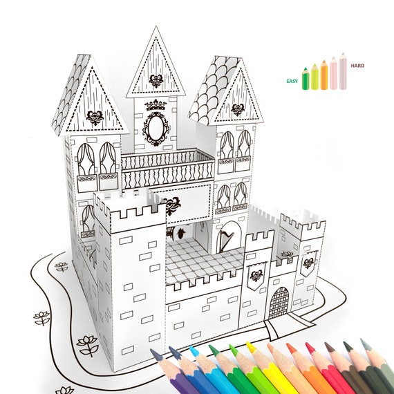 Printable paper toy princess castle paper craft kit coloring pages printable kid craft kit for kids activity paper doll house printable pdf