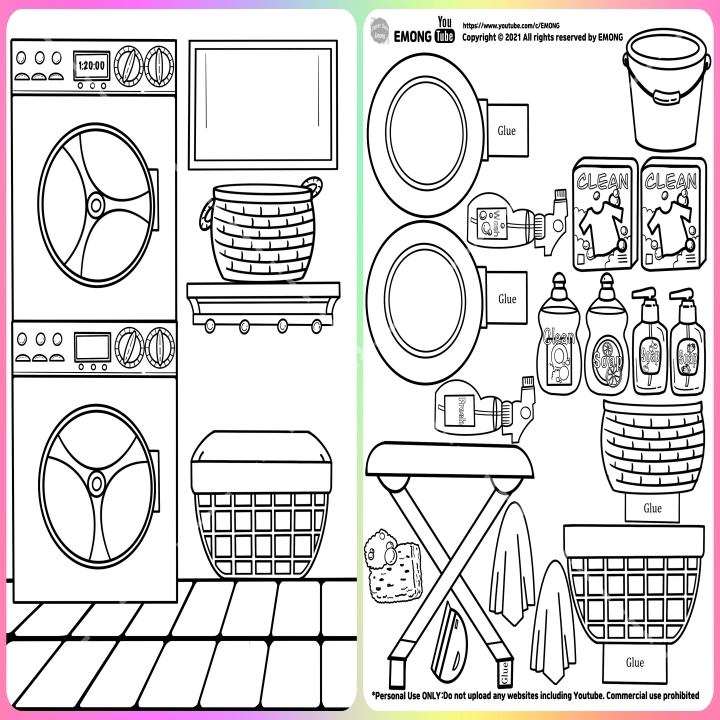 Free printable paper dollhouse series how to make laundry room bathroom diy doll drawing playing