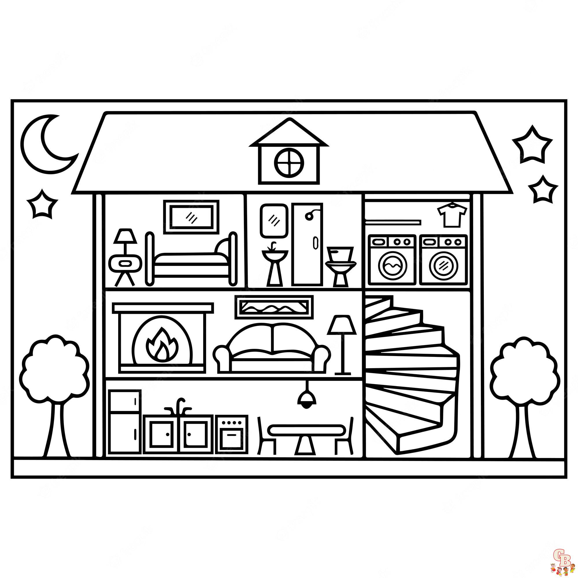 Doll house coloring pages for kids