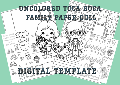 Printable uncolored paper doll family toca boca family house paper dolls quiet book pages printable bedroom for paper dol