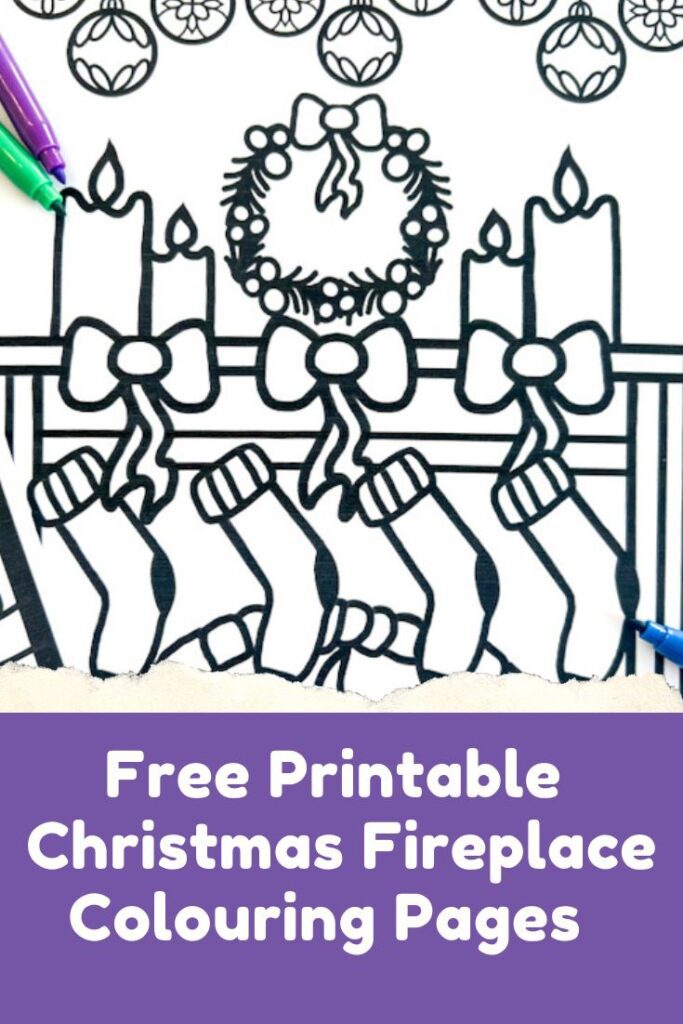 Christmas fireplace colouring pages