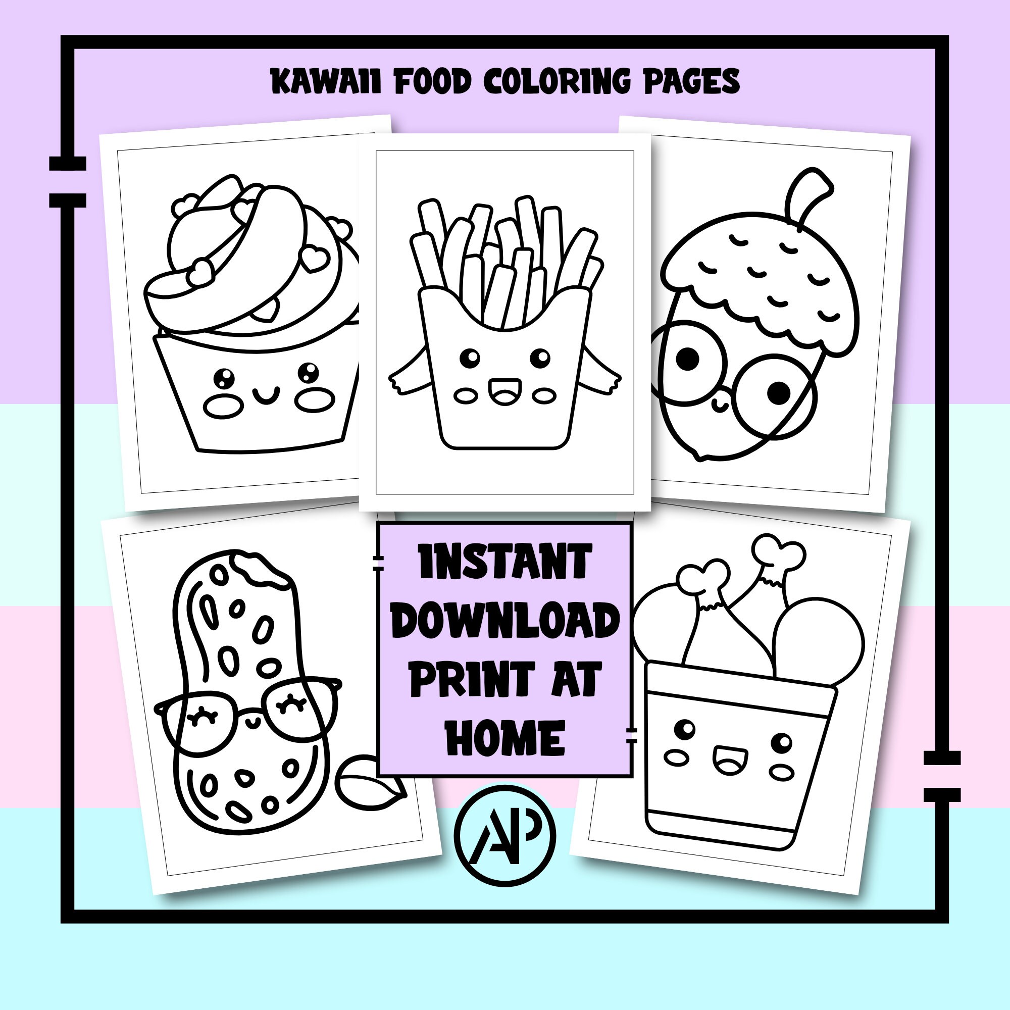 Kawaii food coloring pages for kids and adults kawaii coloring sheets printable pdf digital prints art