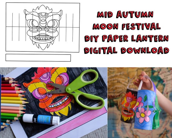 Mid autumn moon festival paper lantern coloring pages digital download