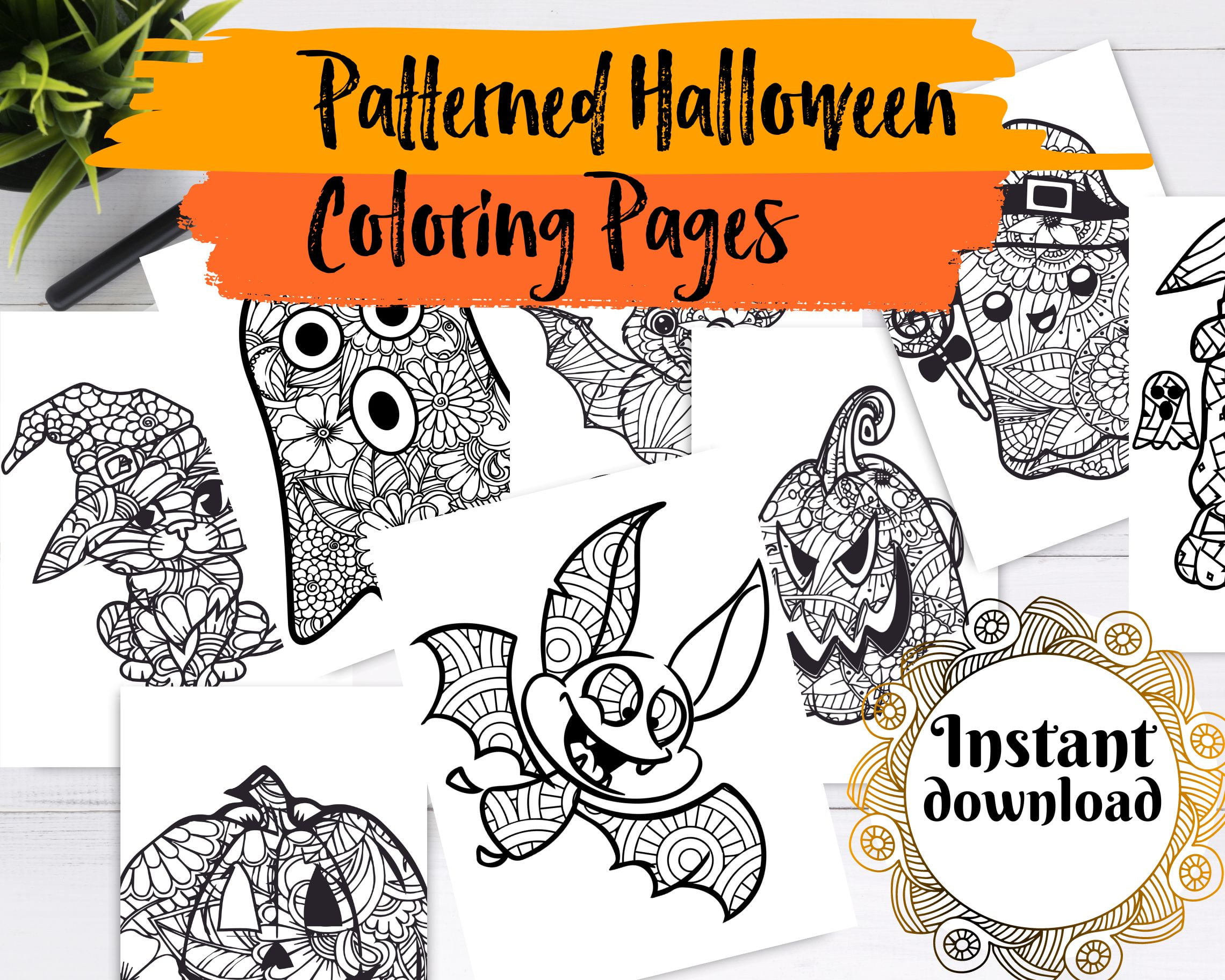 Patterned halloween coloring pages lightly sketched