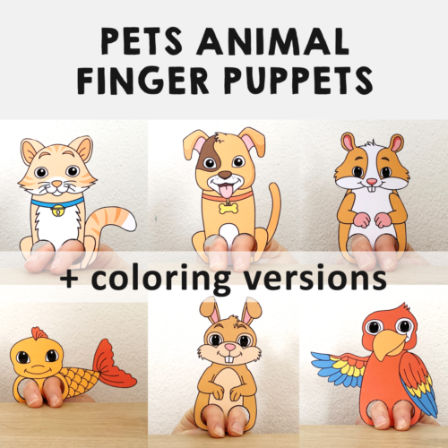 Pets animals finger puppets printable coloring paper craft activity templates made by teachers