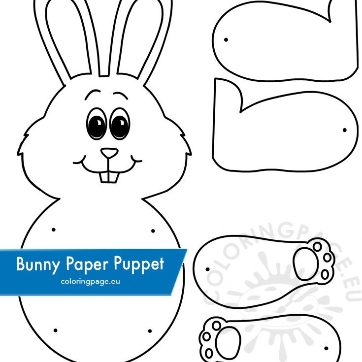 Easter bunny paper puppet template coloring page