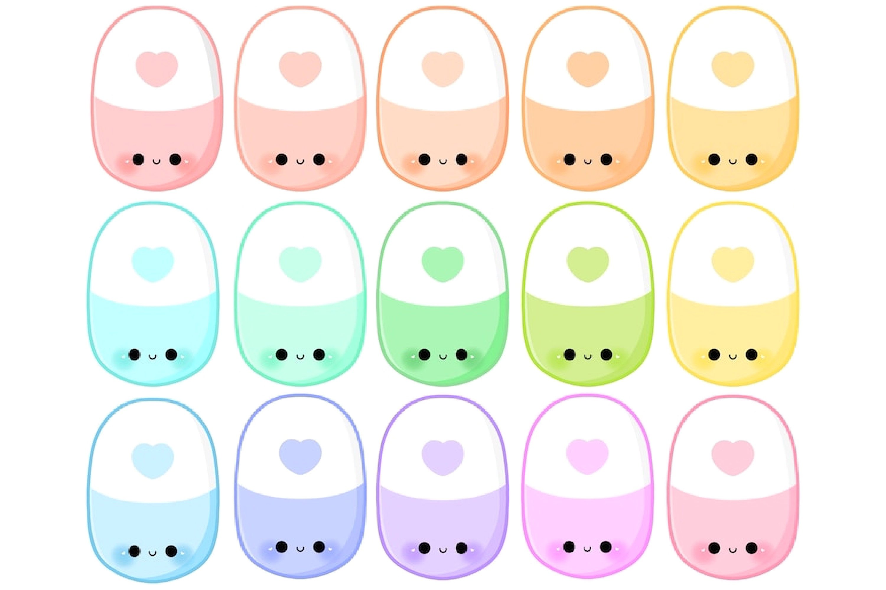 Cute kawaii printable chibi rainbow pastel pills clipart