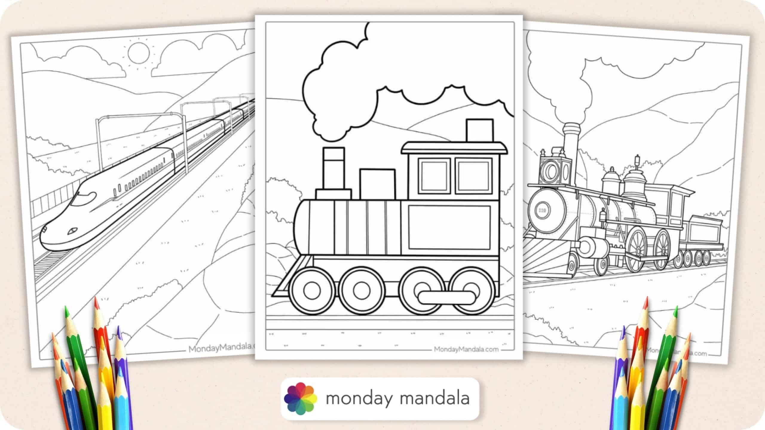 Train coloring pages free pdf printables