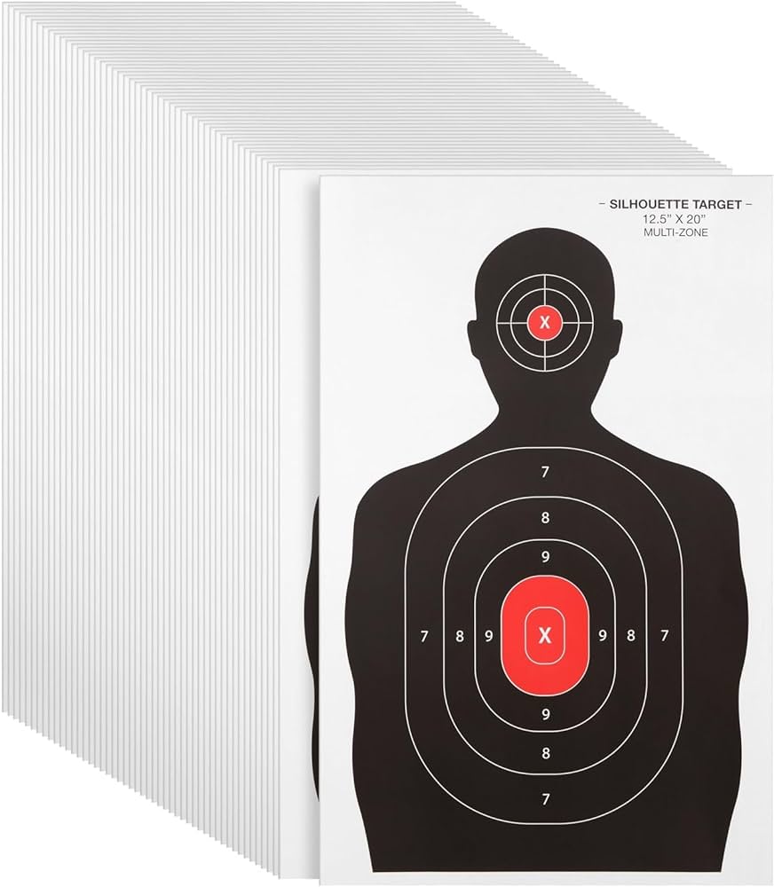 Pack paper shooting targets for range bulk for hunting handguns pistols rifles silhouette with red bullseye x in sports outdoors