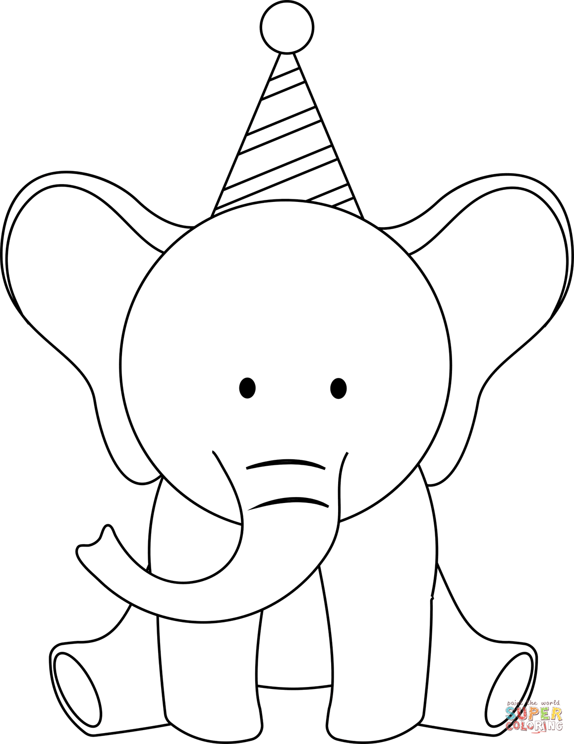 Cute elephant with party hat coloring page free printable coloring pages