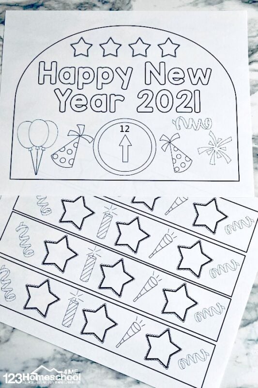 Free printable new years party hats for kids to color