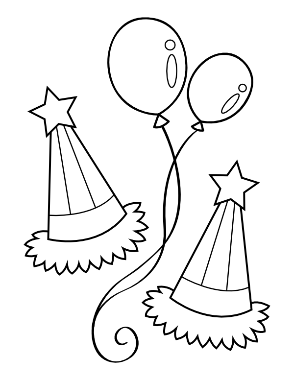 Printable party hats and balloons coloring page