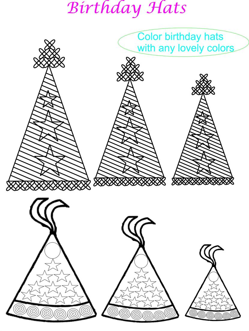 Birthday hat coloring pages for kids