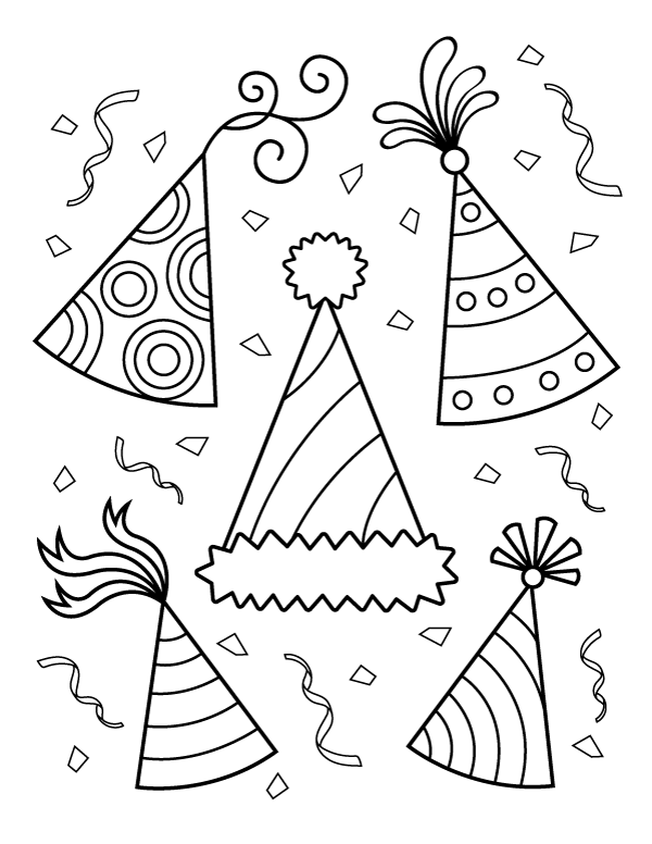 Printable party hats coloring page